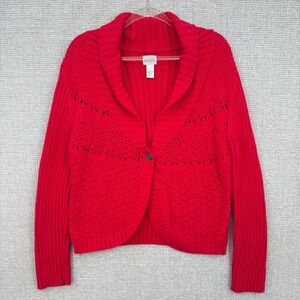 Chicos‎ Red Cotton Chunky Knit Shawl Collar Cardigan Sweater Sz XL/16 (3) Jacket